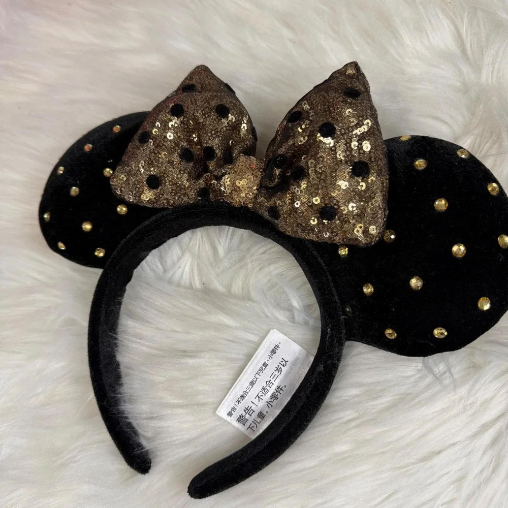 NWOT- Disney World - Black Velvet and Metallic Gold Mickey Minnie Ear Headband